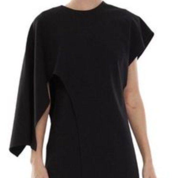 HALSTON ASYMMETRICAL CAPE SLEEVE SHEATH DRESS - Picture 4 of 4